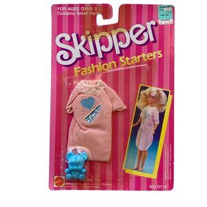 Skipper Fashion Starters Outfit Pink Dress Blue Bear Figurine 721-6 Barbie 1989